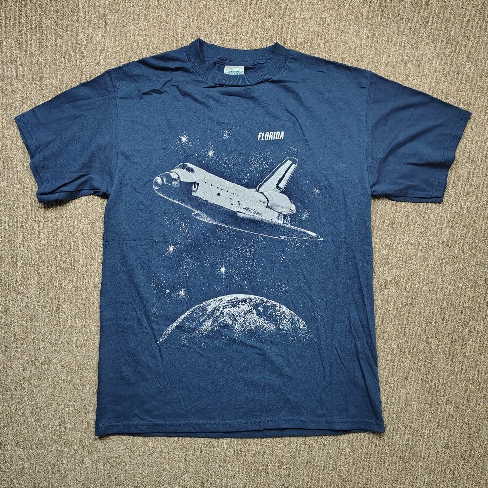 Vintage FLORIDA T-Shirt Men's Large Blue Space Shuttle Graphic Cotton Tourism